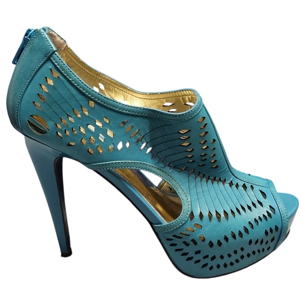 Carlos Santana Joplin Platform Heels Womens 8 Turquoise Leather Cut Out Open Toe